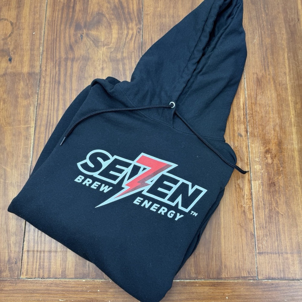 7 Brew Coffee Energy Hoodie Sweatshirt Black Drive Thru Crew Men's XL EUC